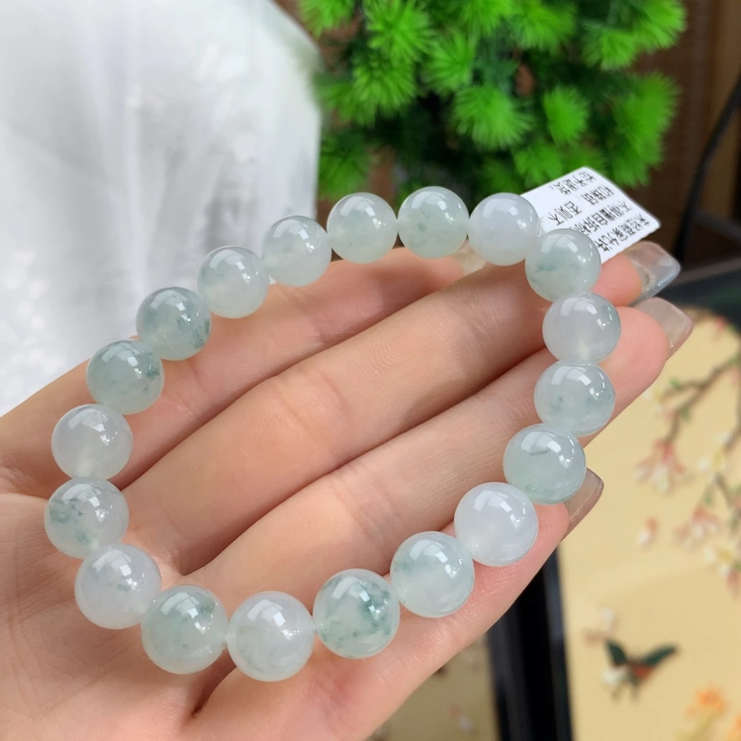 翡翠颈饰未镶嵌冰胶蓝底飘花手链卡10m m