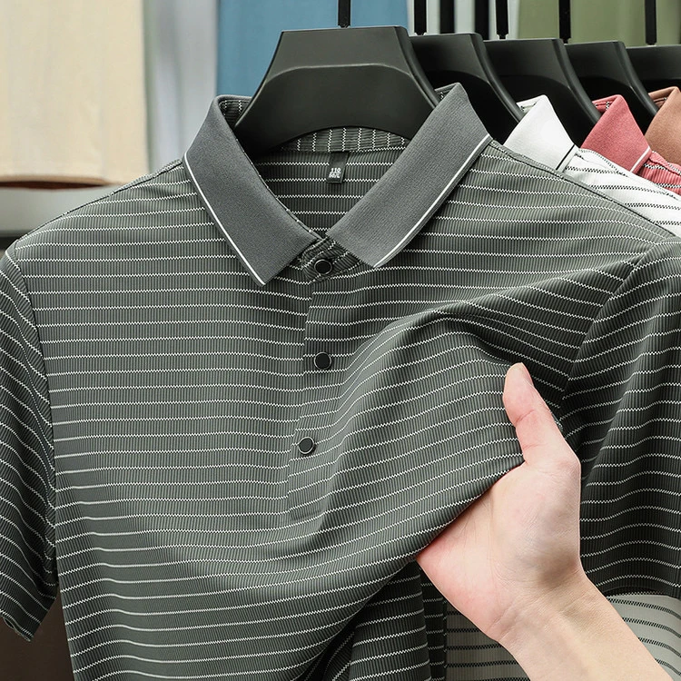 2025新宽松半袖常规短袖Polo衫商务休闲薄款条纹夏季速干上衣商务