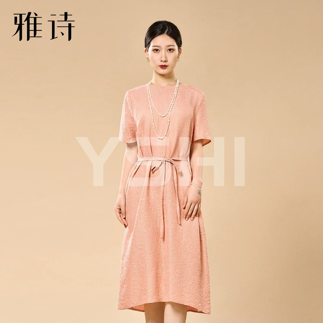 【YASHI】“桃芝”25姆米重磅冠乐绉桑蚕丝连衣裙 QXX246-ES240615