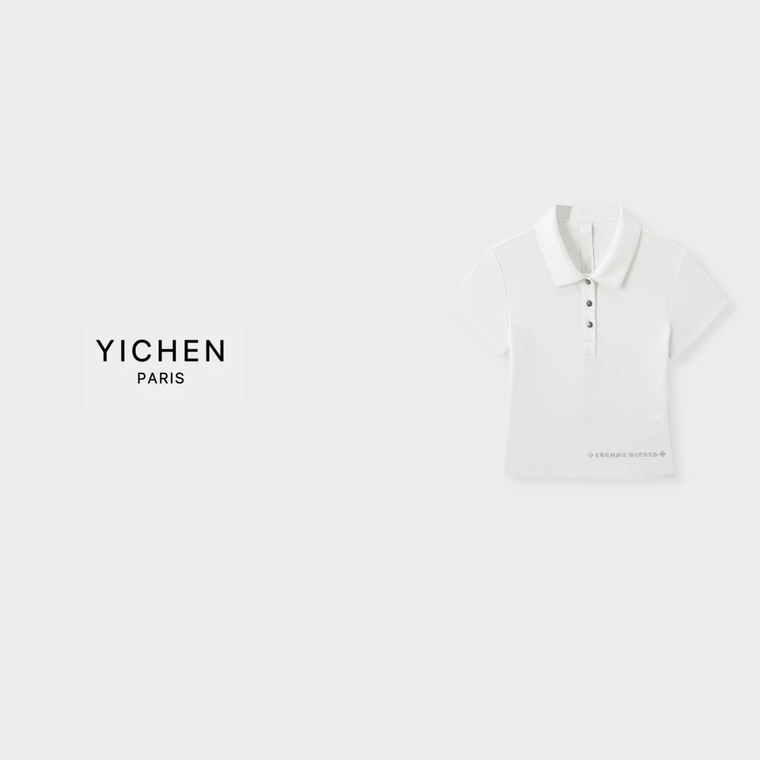 YC 烫钻十字架翻领宽松休闲短T恤-3395