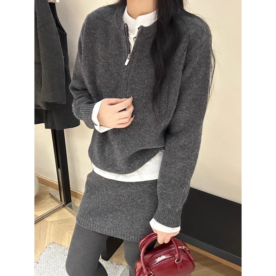 高级感慵懒风半拉链针织毛衣半身裙两件套女秋冬时尚套装INS风潮