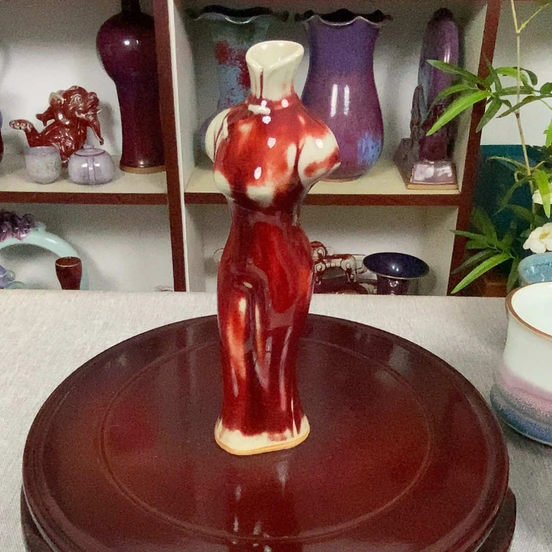 瓶钧瓷小花瓶高温窑变旗袍花瓶