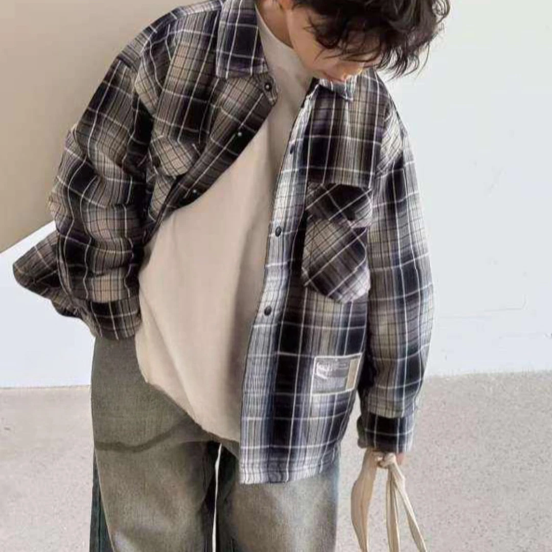 冬款韩版格子夹棉衬衫外套1863