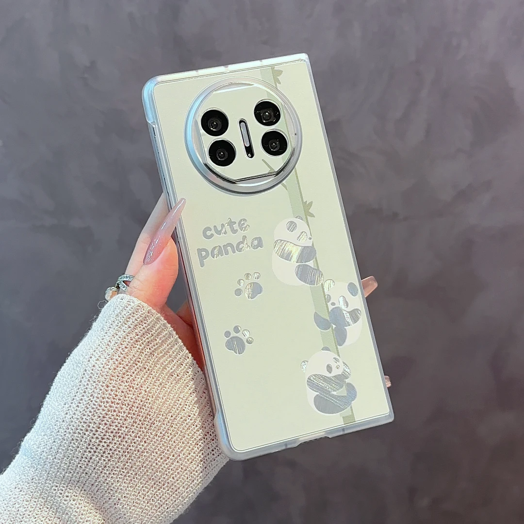 适用【华为MATEX5】cute熊猫支架羽纱折叠机高品质清新手机壳女