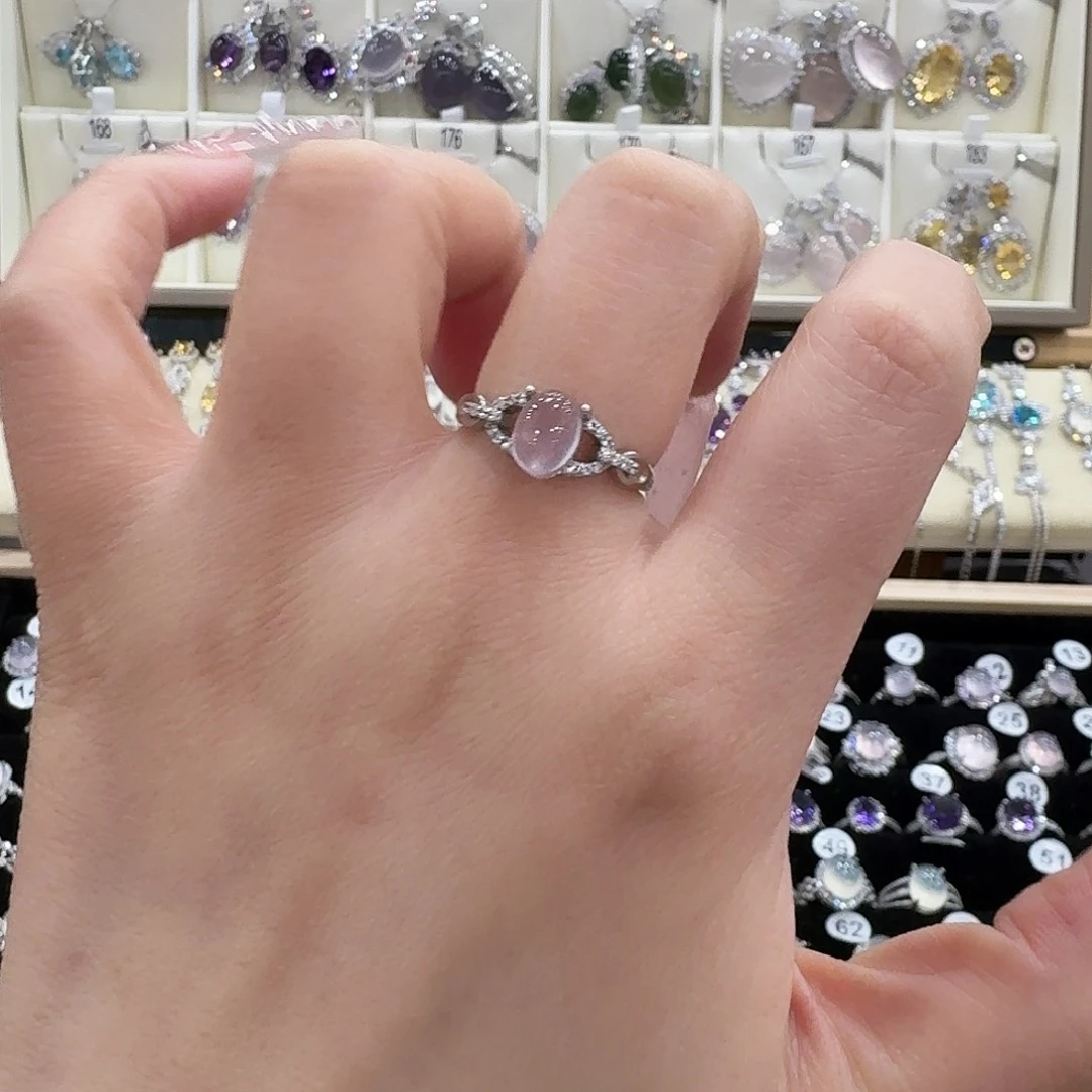 随***心银S925镶嵌芙蓉石戒指