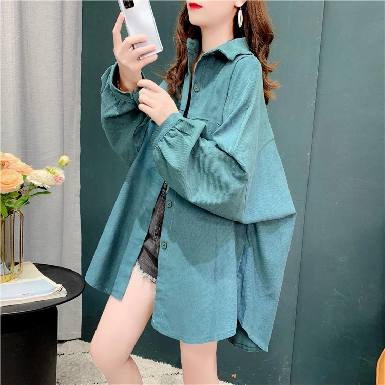 欧若风春秋设计感港风复古纯棉宽松中长款衬衫女百搭休闲衬衣外套