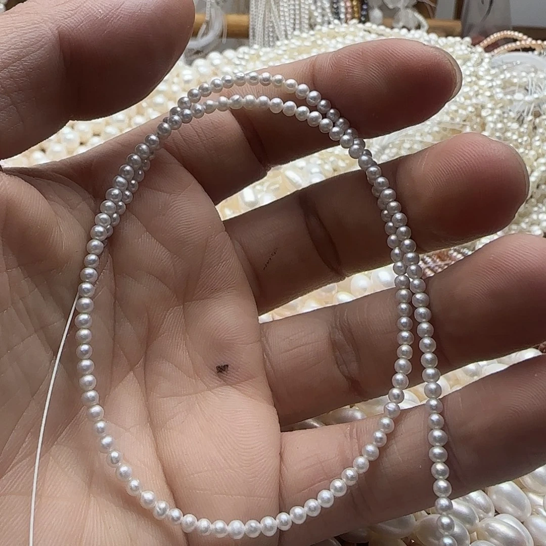 大***瓜淡水珍珠未镶嵌半成品卡3mm浅灰