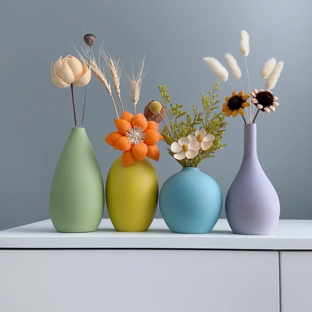 摆件陶瓷小花瓶摆件含花总高约20-30cm