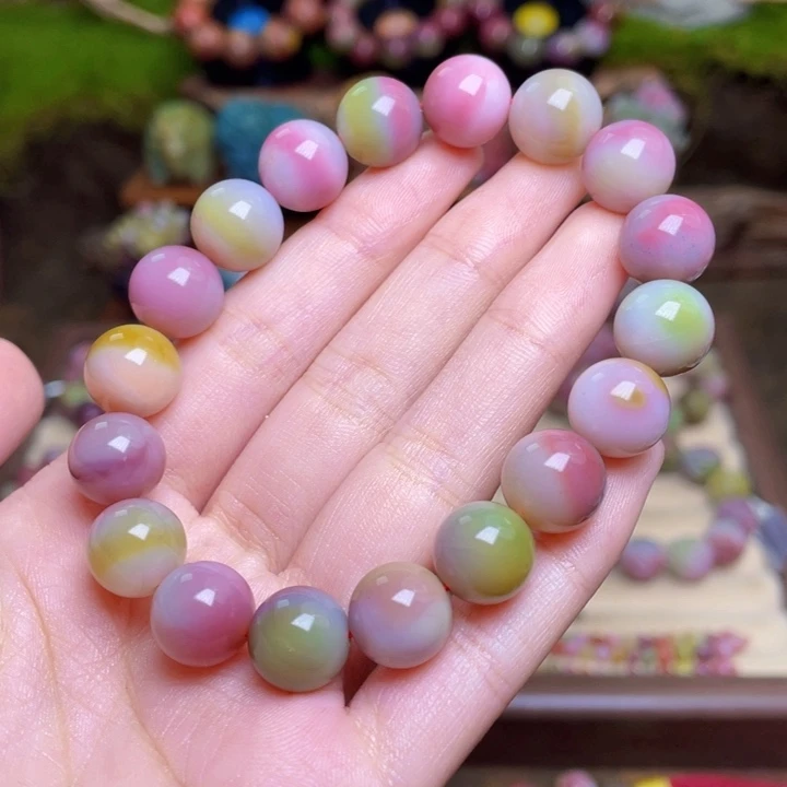 玛瑙/玉髓未镶嵌手串盐源玛瑙炫彩彩虹串