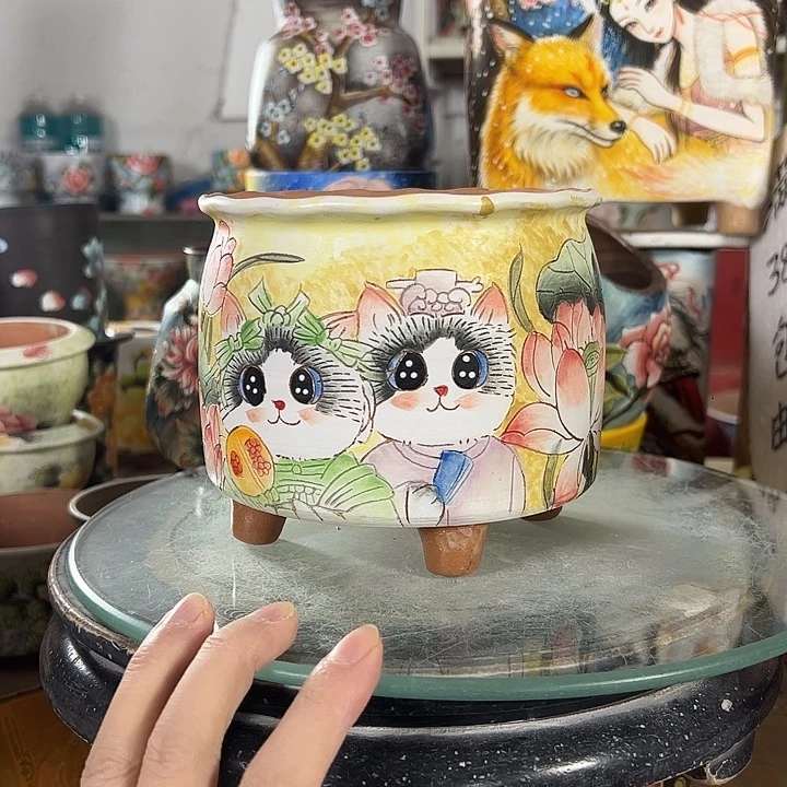 满38包邮景德镇手绘花盆