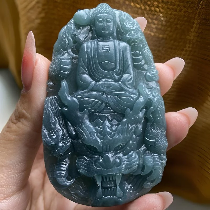 翡翠九龙大日属羊猴守护毛货抛光3天 尺寸76*46*9.9mm