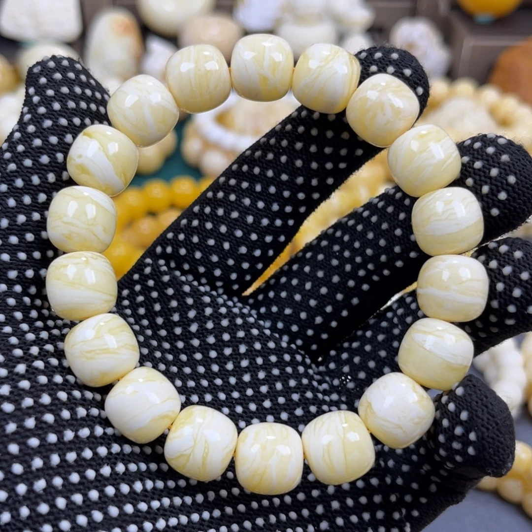 琥珀未镶嵌手串同料焦皮白虎皮老邢手串13mm