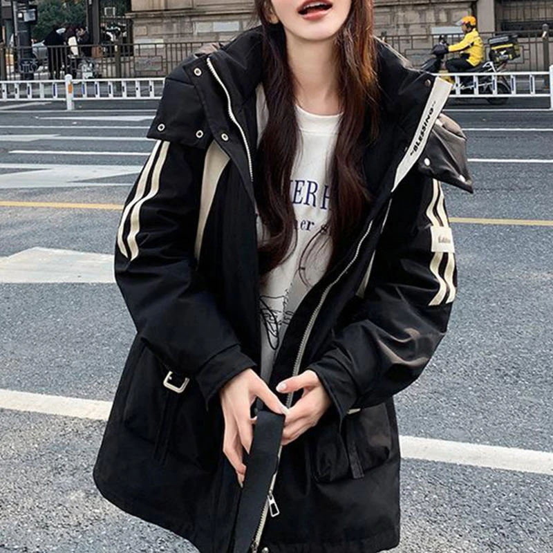 加绒加厚收腰棉服外套女2025冬季新款韩版宽松时尚中长款防风外套