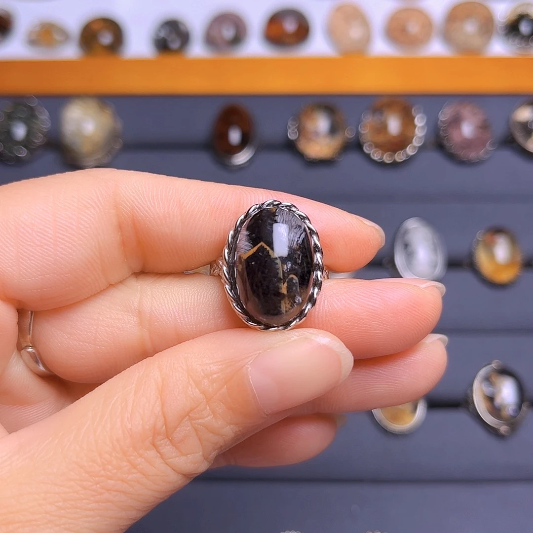 发晶戒指银S925镶嵌爱***王天然