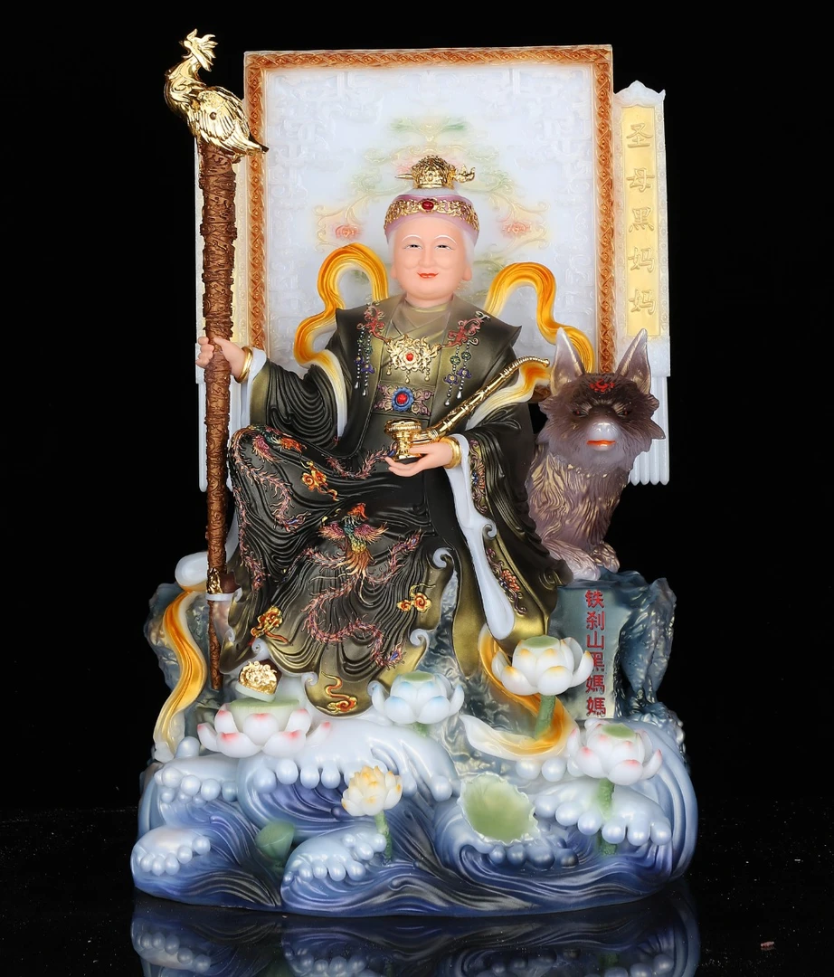 汉白玉黑妈妈黑老太神像家居佛堂工艺品摆件