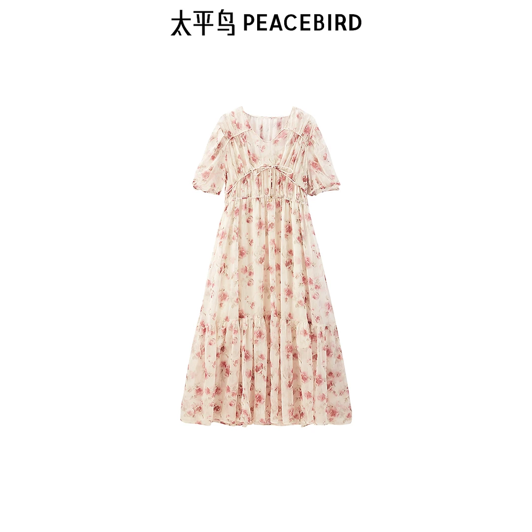 太平鸟女装连衣裙花卉纹样连衣裙A1FAE2889