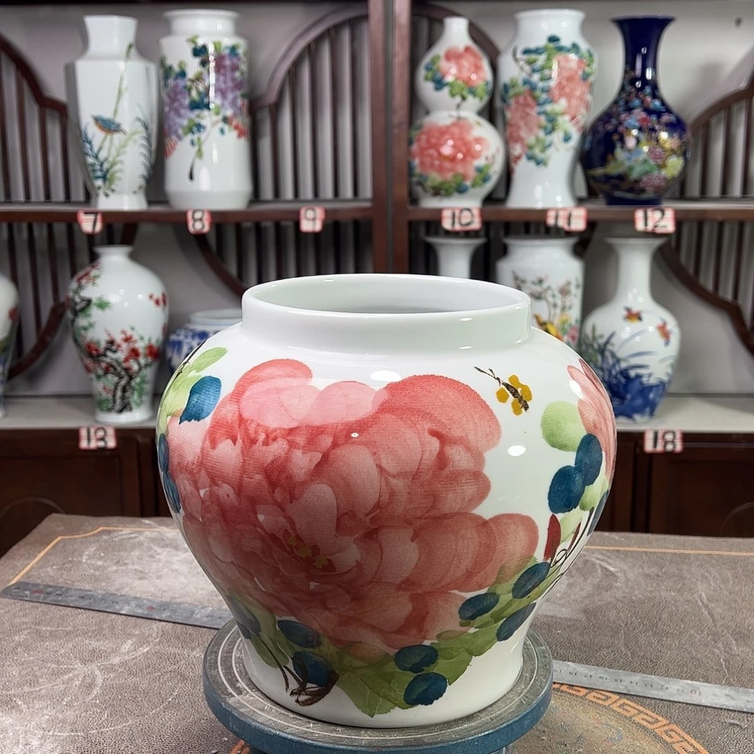 摆件陶景德镇陶瓷大口红牡花