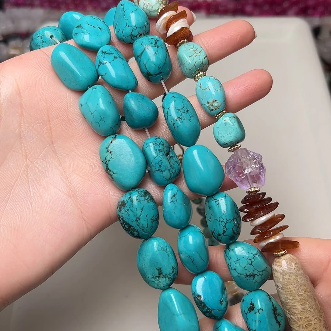 玛瑙/玉髓合金珠宝半成品V664。原矿松石随形一条