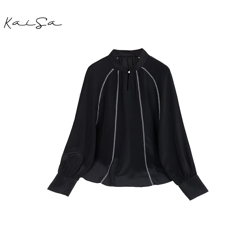 【森诺】春季新款100%桑蚕丝双绉撞色鱼骨绣花拉链外套防晒长袖上衣