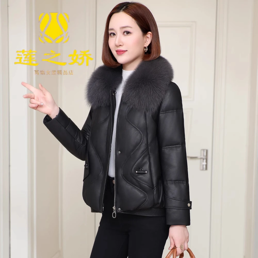 小个子真皮鸭绒服女2025年冬新款时尚短款海宁皮衣皮草绵羊皮外套