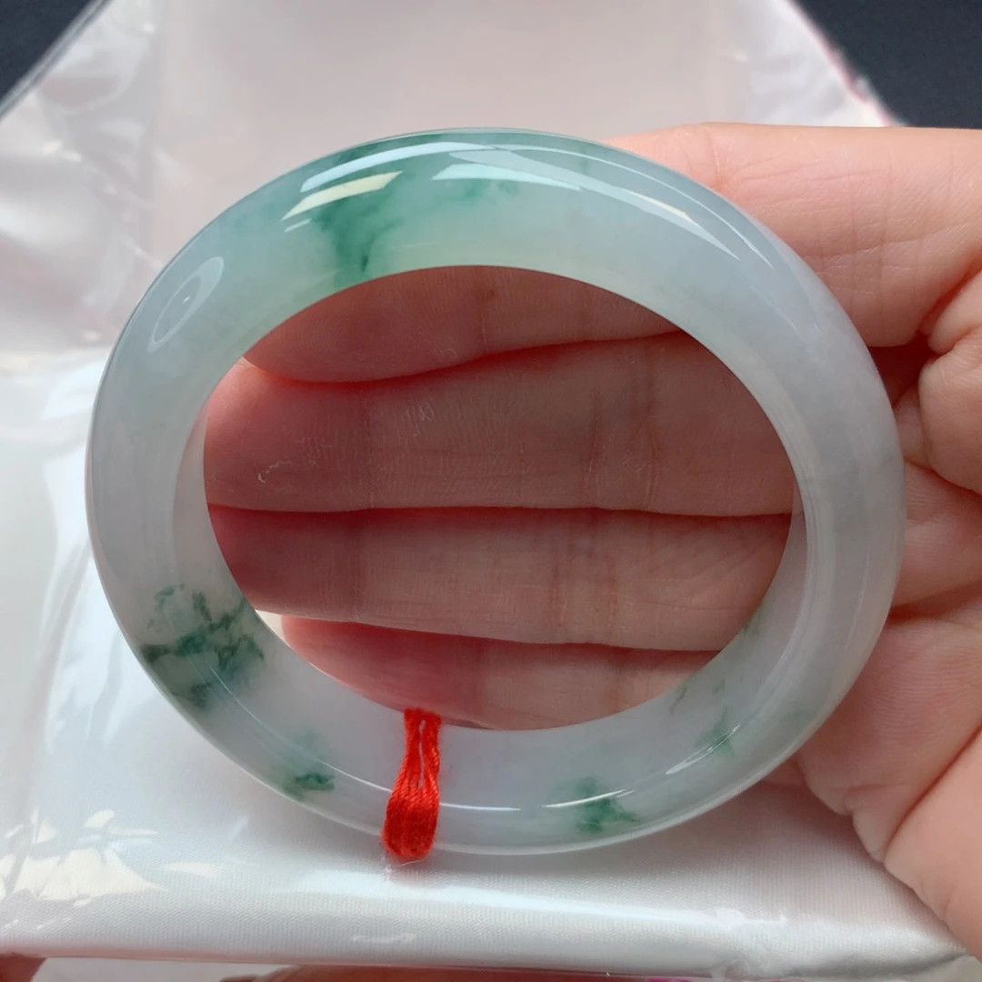 翡翠未镶嵌手镯53圈细糯冰飘绿花冰胶润