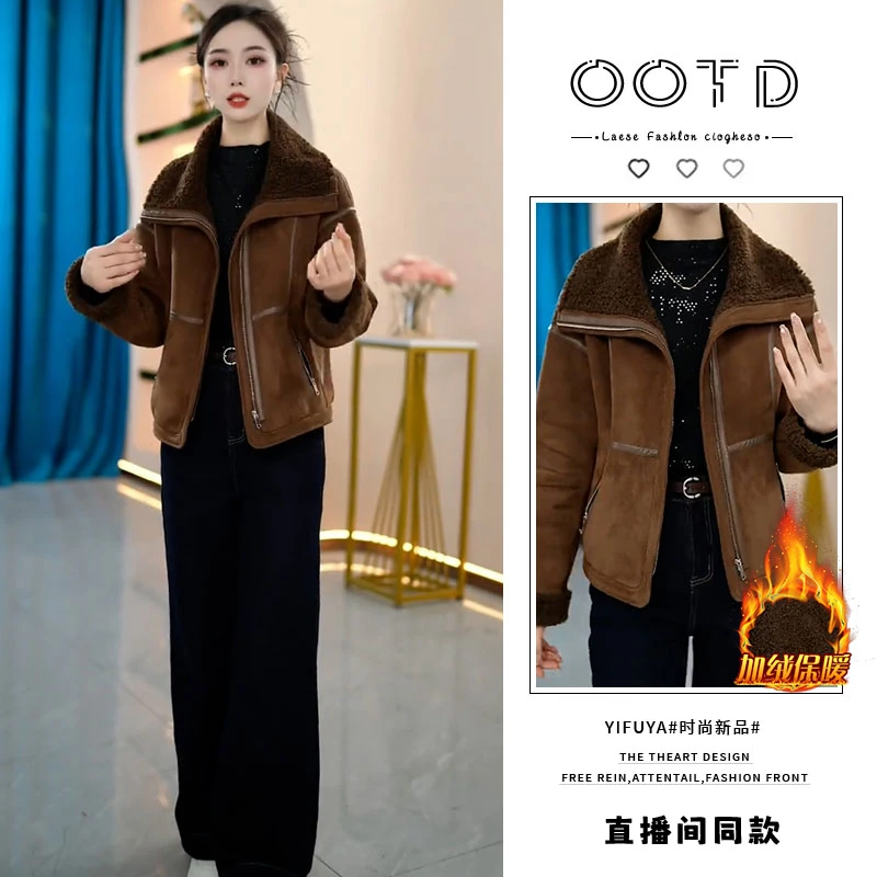 2025冬季小个子加绒加厚时髦外套女今年流行宽松棉衣夹克皮毛上衣