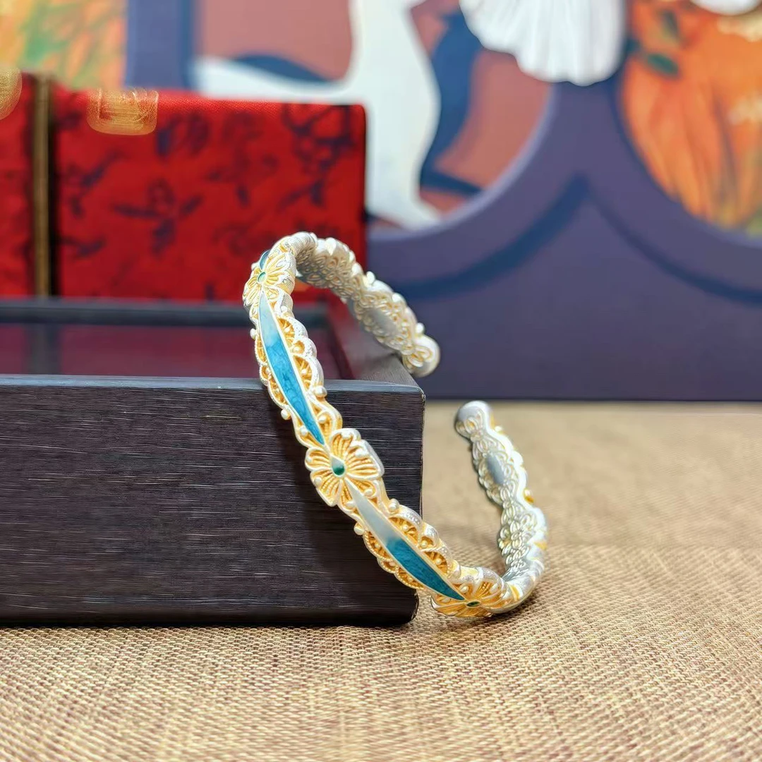 足银手镯 足银999.9[1号]新中式缕空花丝银手镯