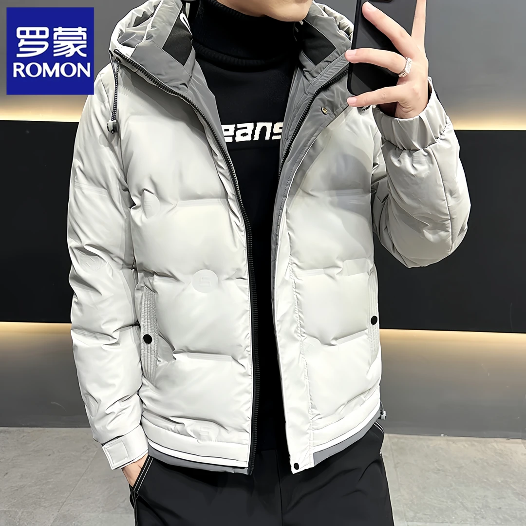 罗蒙2025冬季国标男士羽绒服加厚防寒服连帽外套潮牌白鸭绒抗寒衣