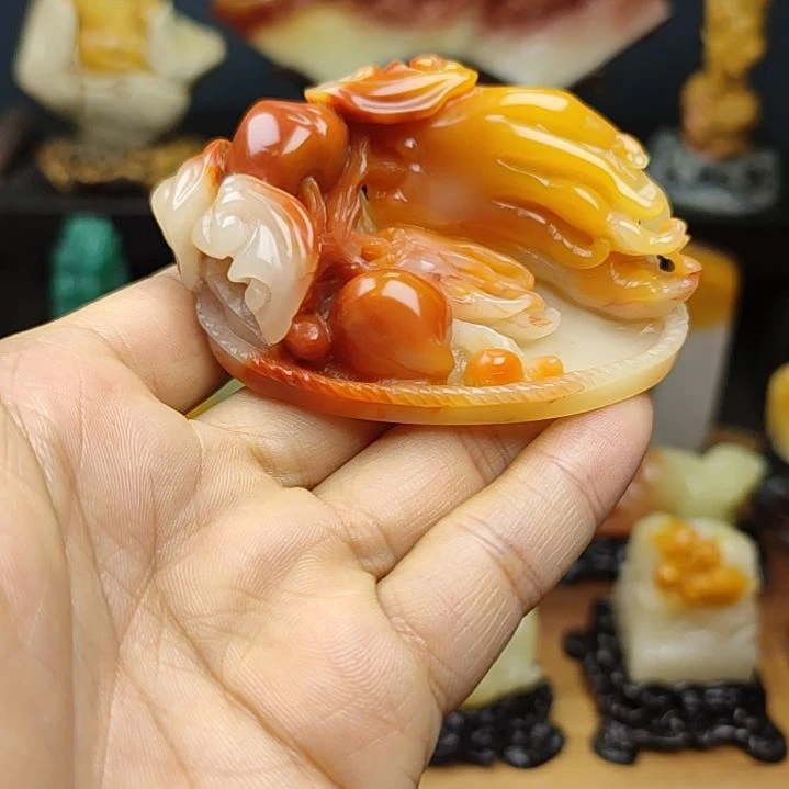 寿山石印石手把件摆件手把