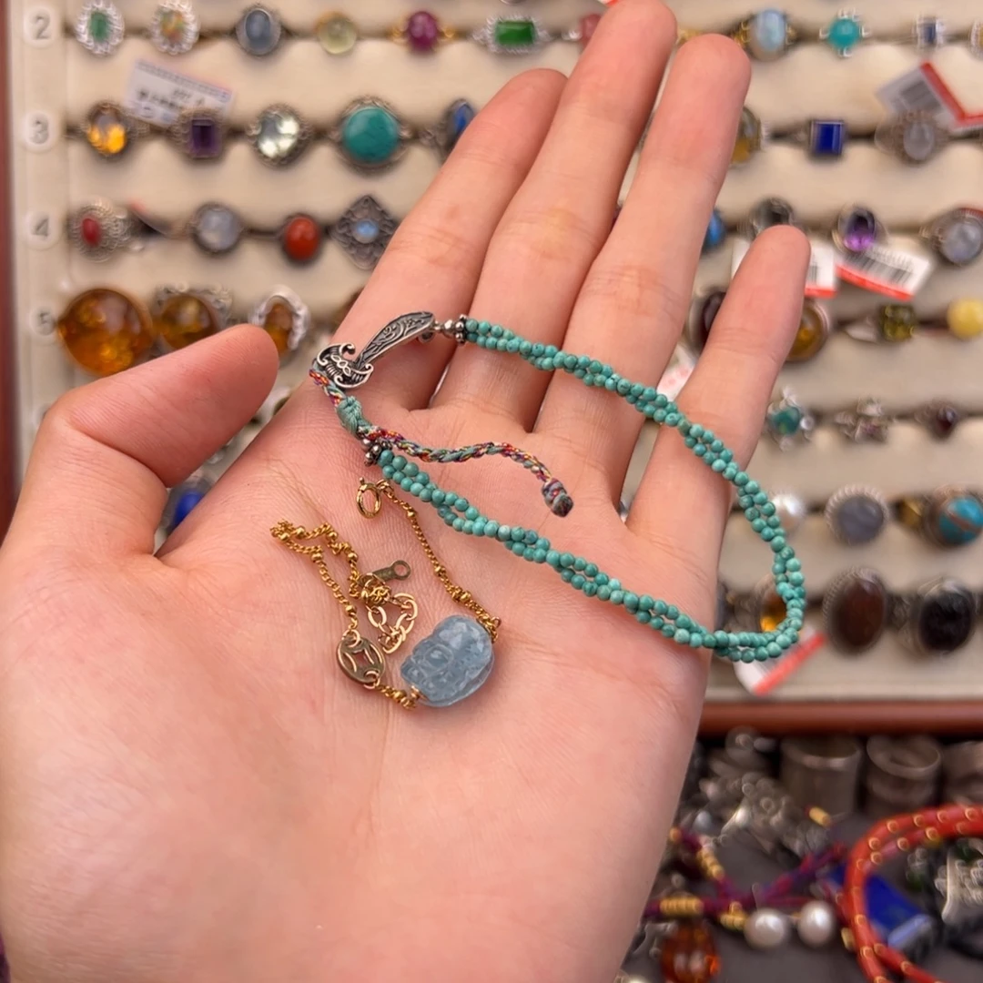 小***妈925银绿色如意➕海蓝14手链