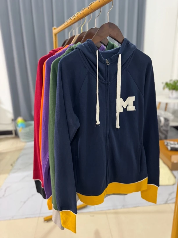 Y8833春秋冬款马卡龙多色连帽拉绒拼接卫衣