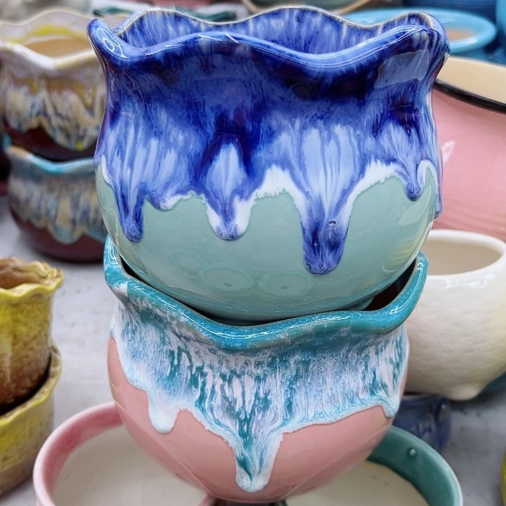 多肉绿植陶瓷花盆9.9包邮，有孔