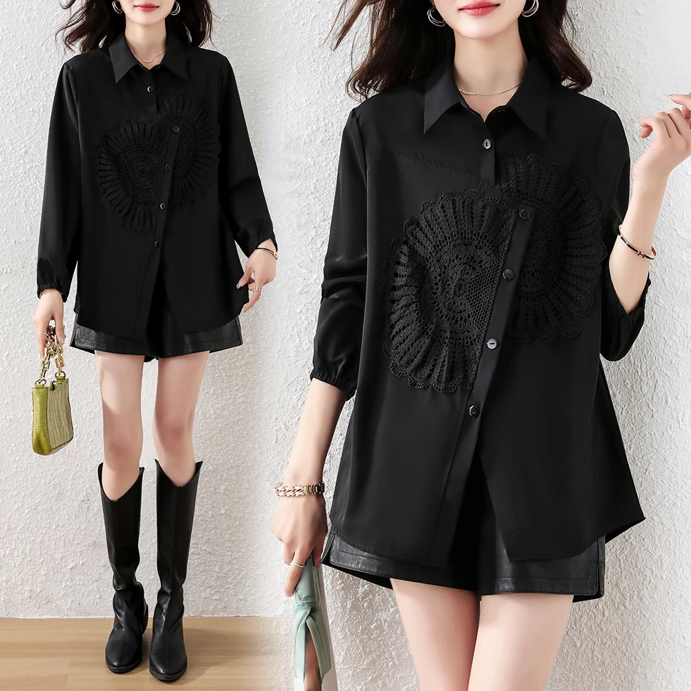 春秋百搭高端大码女装长袖衬衫女时尚休闲宽松显瘦微胖上衣外穿