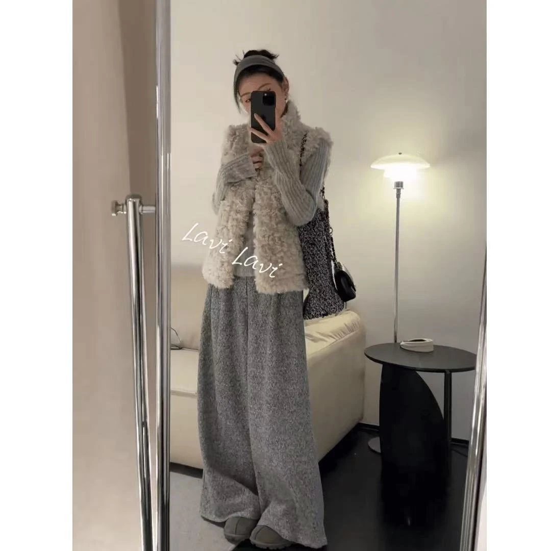 秋冬流行一整套穿搭女韩系时尚慵懒风显瘦上衣马甲裤子三件套装潮