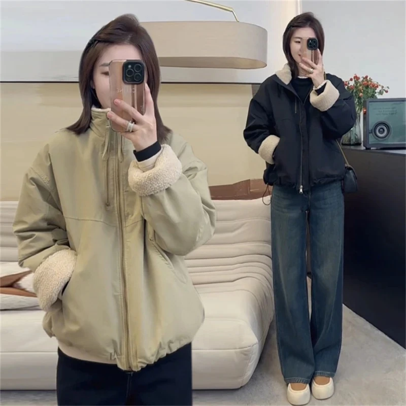 双拉链棉衣休闲冲锋衣2025秋冬新款加厚夹克宽松休闲时尚外套女款