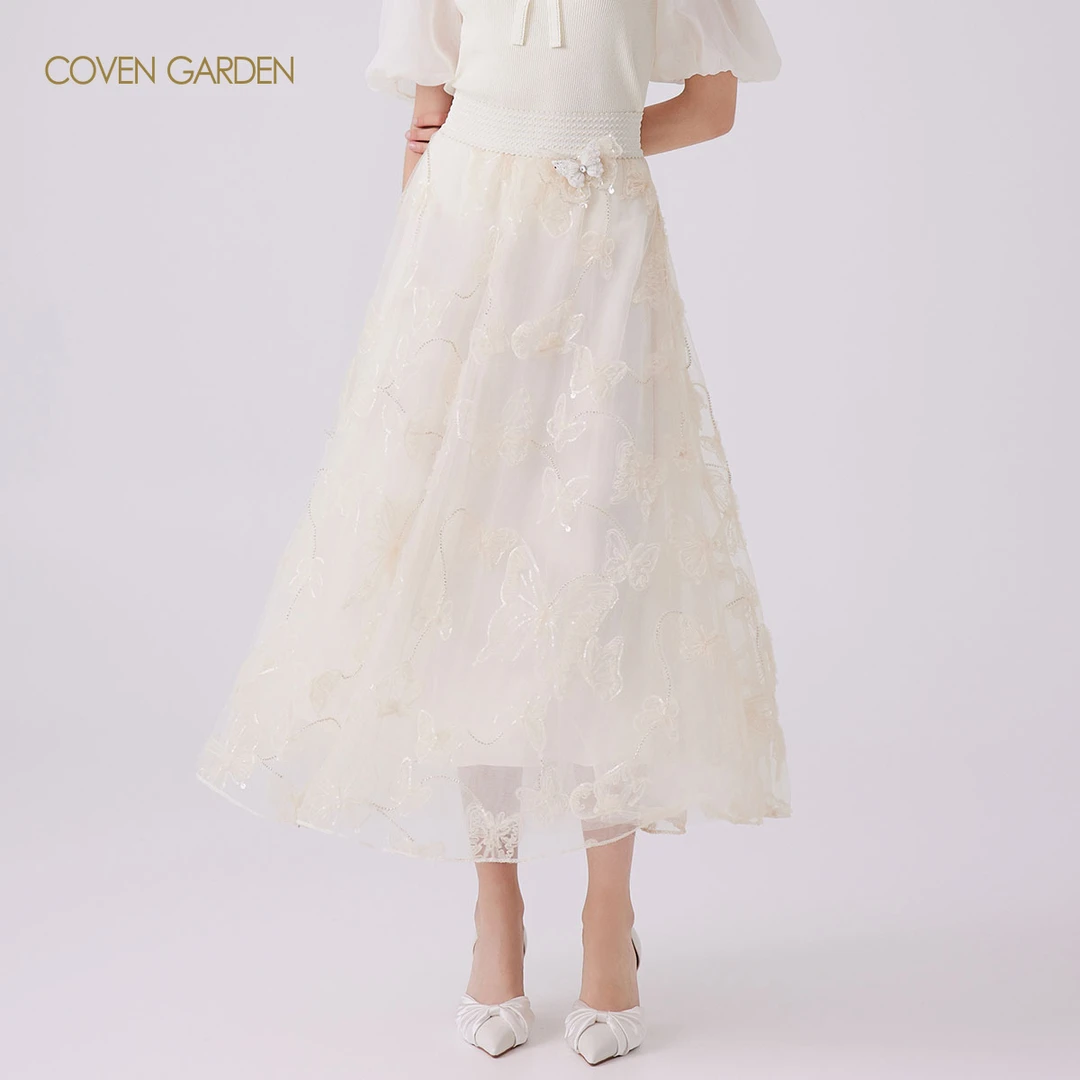 哥文花园 网纱蝴蝶刺绣半身裙 CLA3071400 COVEN GARDEN