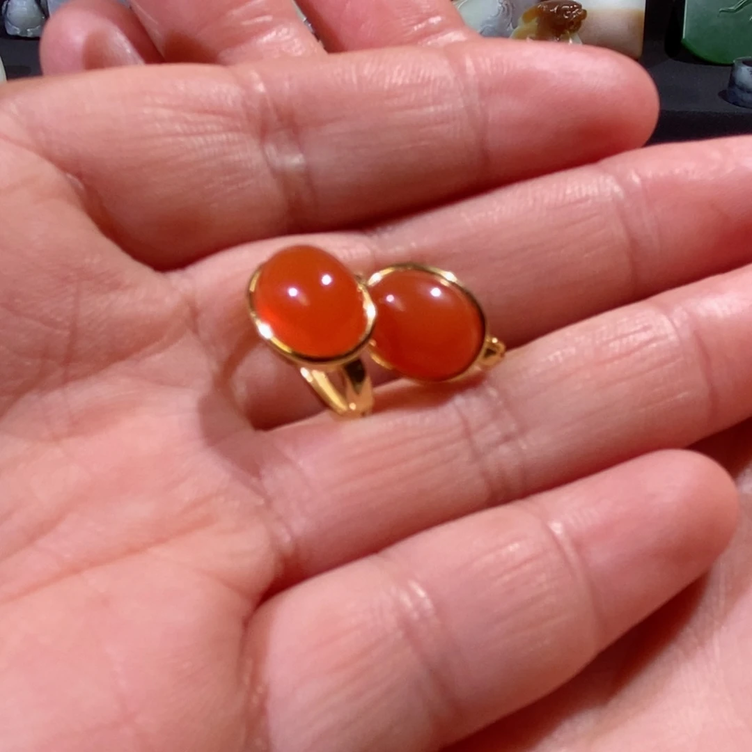 和田玉耳钉银S925镶嵌李*