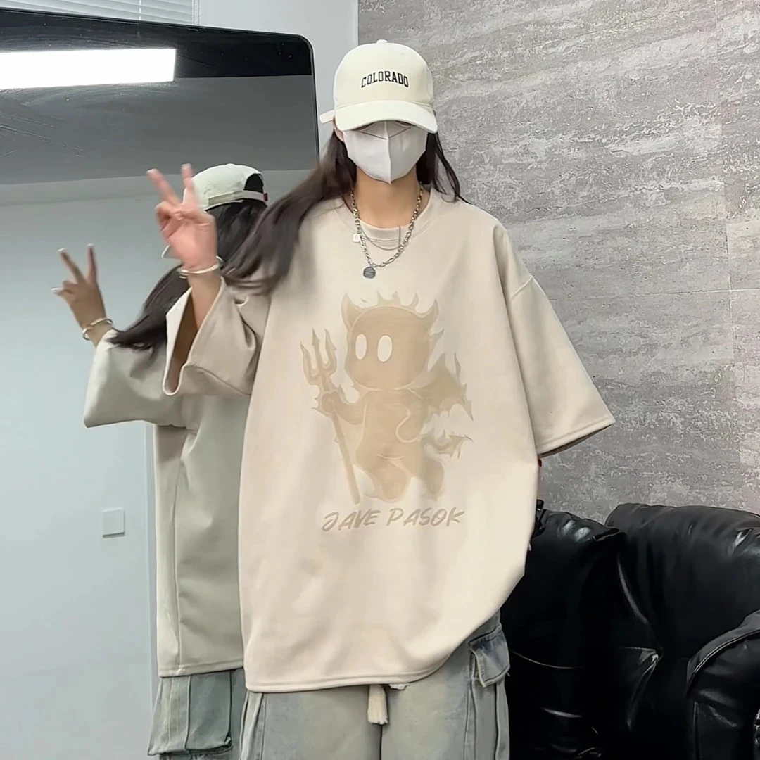 JAVE PASCK夏季雕花卡通动漫短袖T恤男百搭美式男女同款宽松半袖