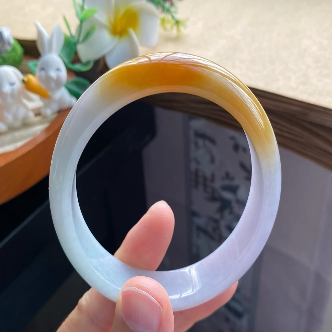 天然翡翠10158号58.6-13.7-7.2金灿灿天然翡翠手镯