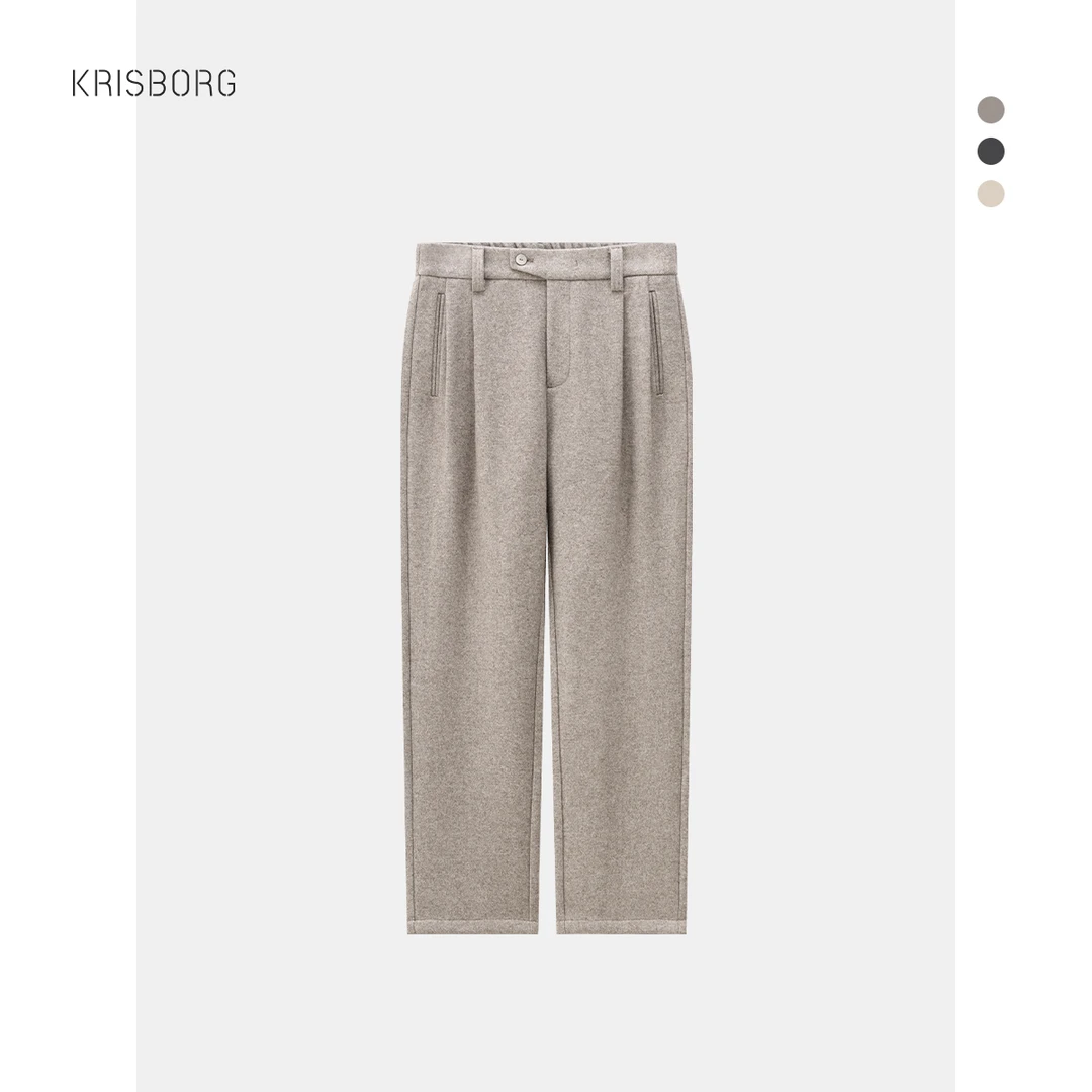 简约重磅加厚羊毛呢混纺休闲裤男棉麻垂感直筒抓毛长裤子西裤冬季