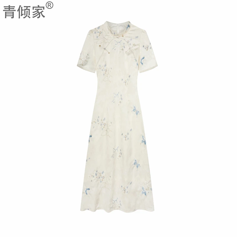青倾家【蝶梦霓裳】新中式夏季复古日常素雅国风米色打底衫礼服