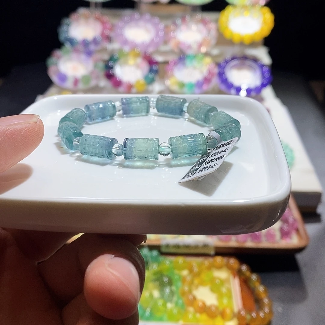 手链萤石未镶嵌蓝绿桶珠8mm