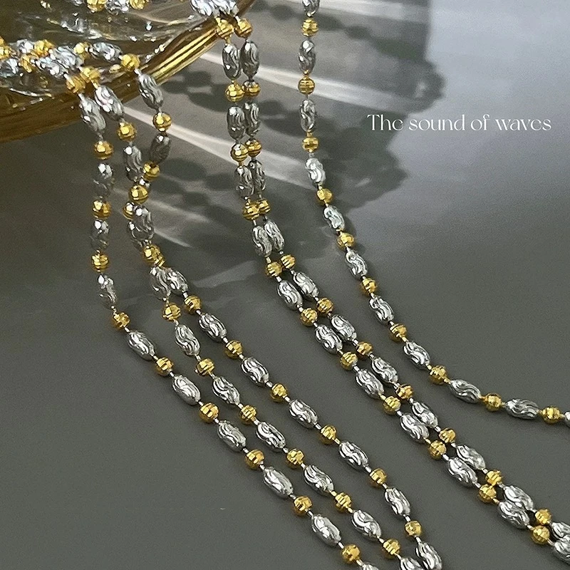 链子925银 大小珠拼色切割车花项链45+5 DY9866 百搭轻奢气质