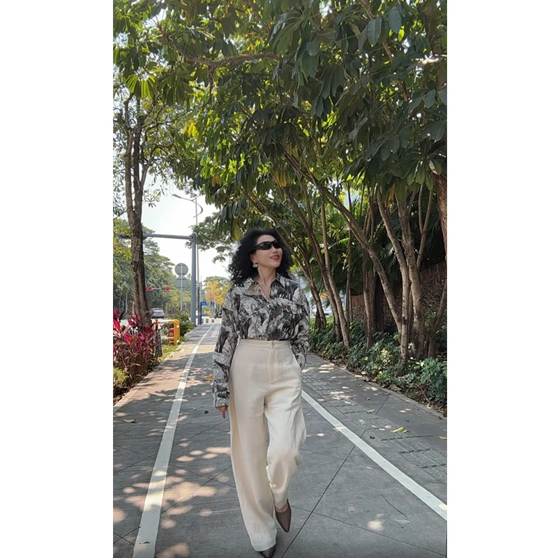 法国雨露麻西裤米黄色