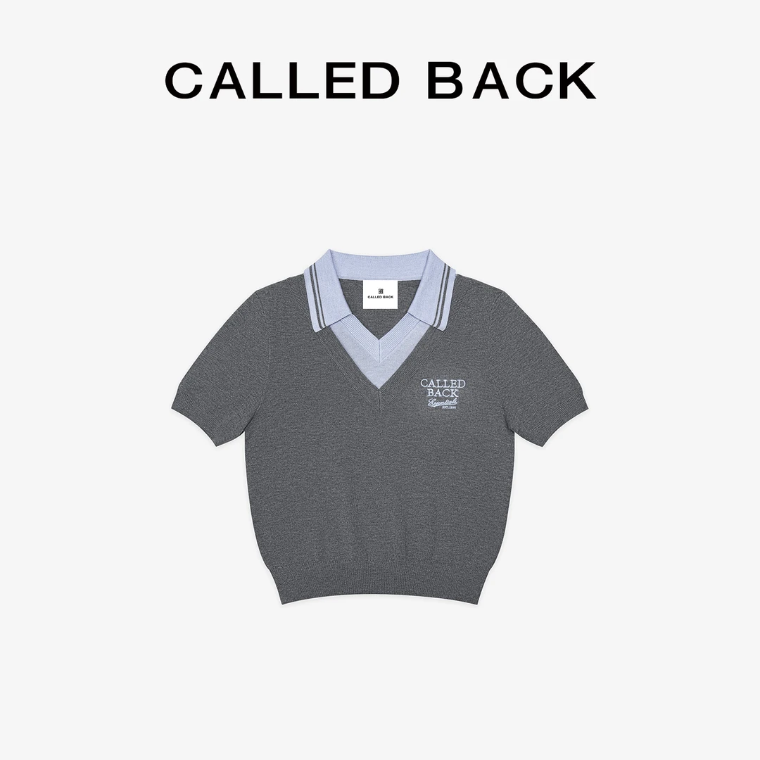 CALLED BACK针织衫短袖T恤女秋季新款学院风假两件拼接上衣