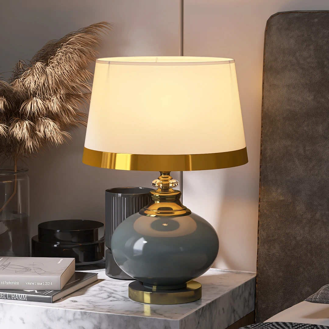 轻奢风陶瓷台灯客厅卧室书房床头灯创意温馨装饰灯高颜值节能护眼