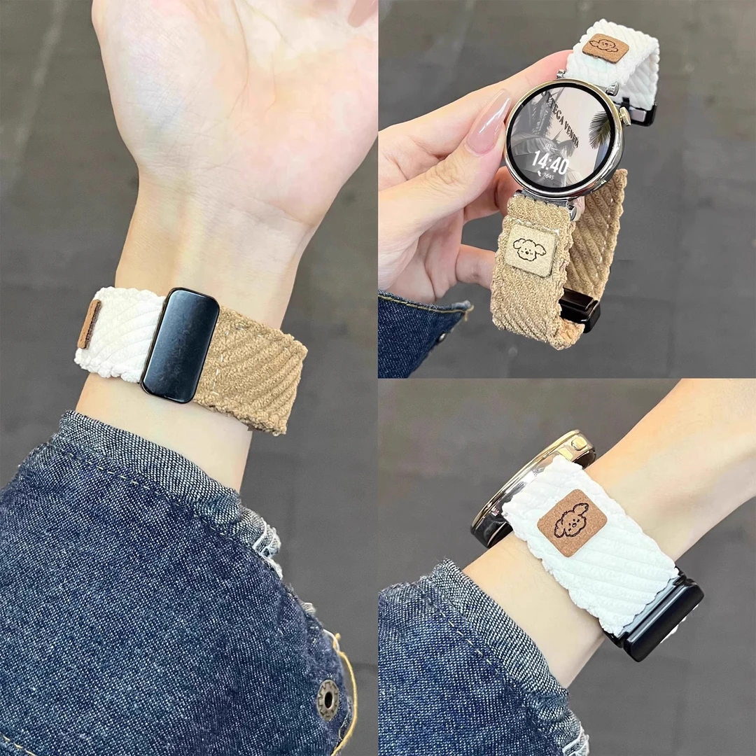 表带哥适用华为gt5表带女士新款gt4灯芯绒运动手表可爱磁吸腕带