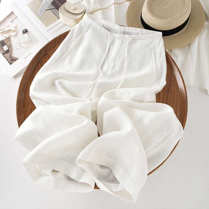 白色阔腿裤女裤女夏季新款苎麻薄款山本裤亚麻休闲直筒裤子女款