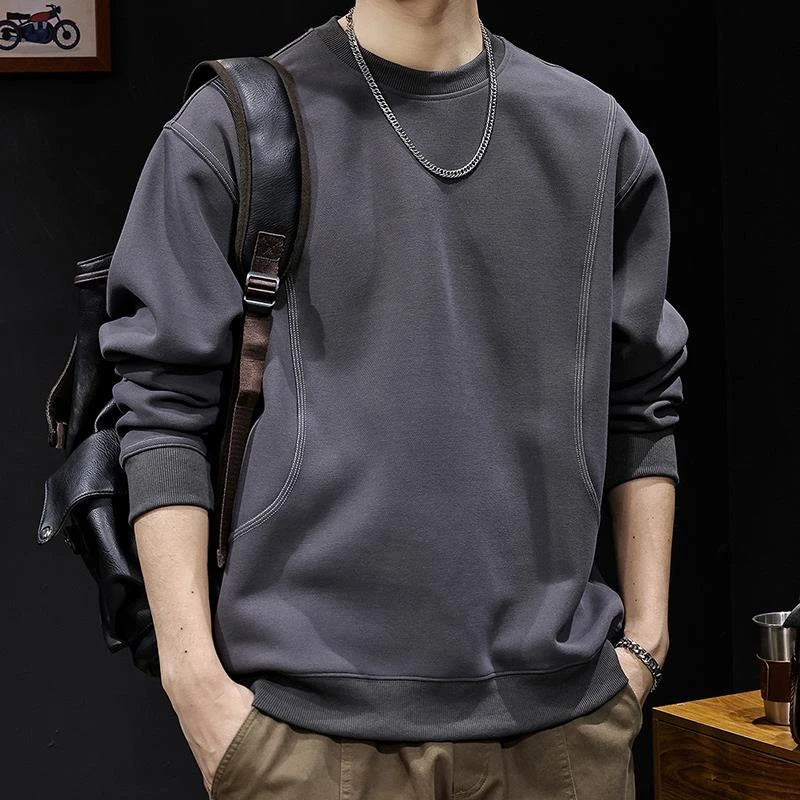 拼接卫衣男2025新款秋季圆领衣服男士长袖潮牌男装宽松爆款纯色