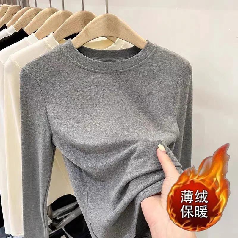 潮牌法式圆领长袖打底t恤女时尚洋气修身新款时尚洋气百搭女装